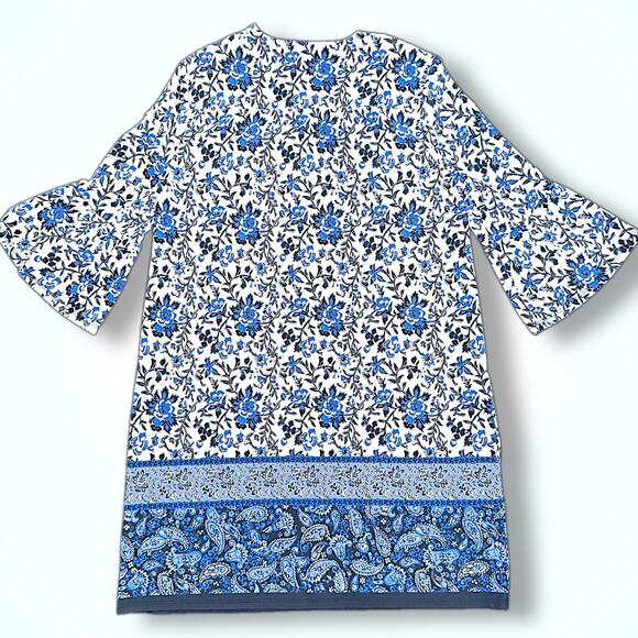 Jude Connally Blue Floral Paisley Dress Bell Sleeve Pockets NWOT Made in USA S - Picture 4 of 9
